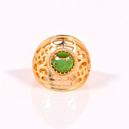 Handmade Copper Turquoise Gemstone Ring in Brass Designer Jewelry